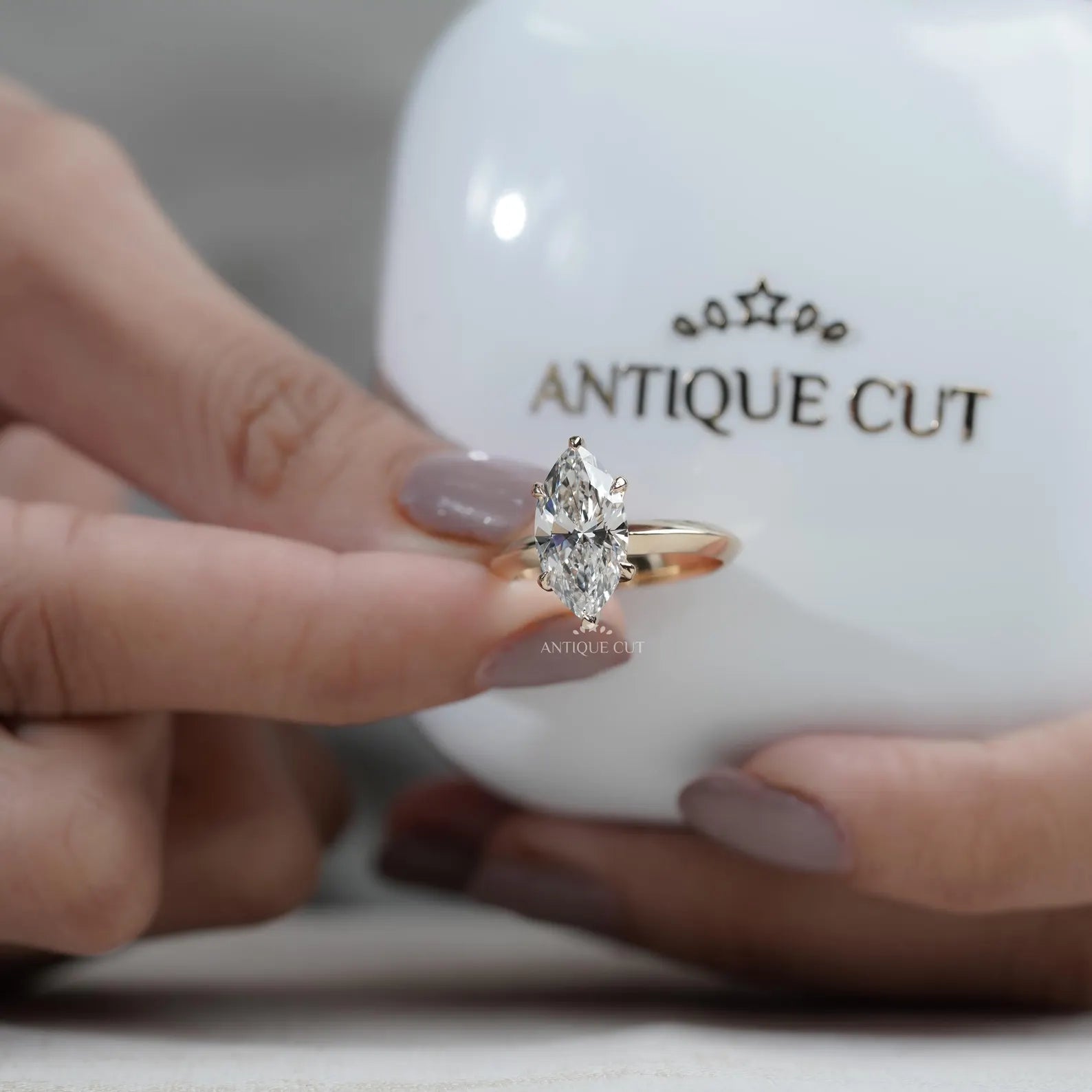 Marquise Cut Diamond Ring | Solitaire Engagement Ring 6 Prong in Yellow Gold | IGI Certified