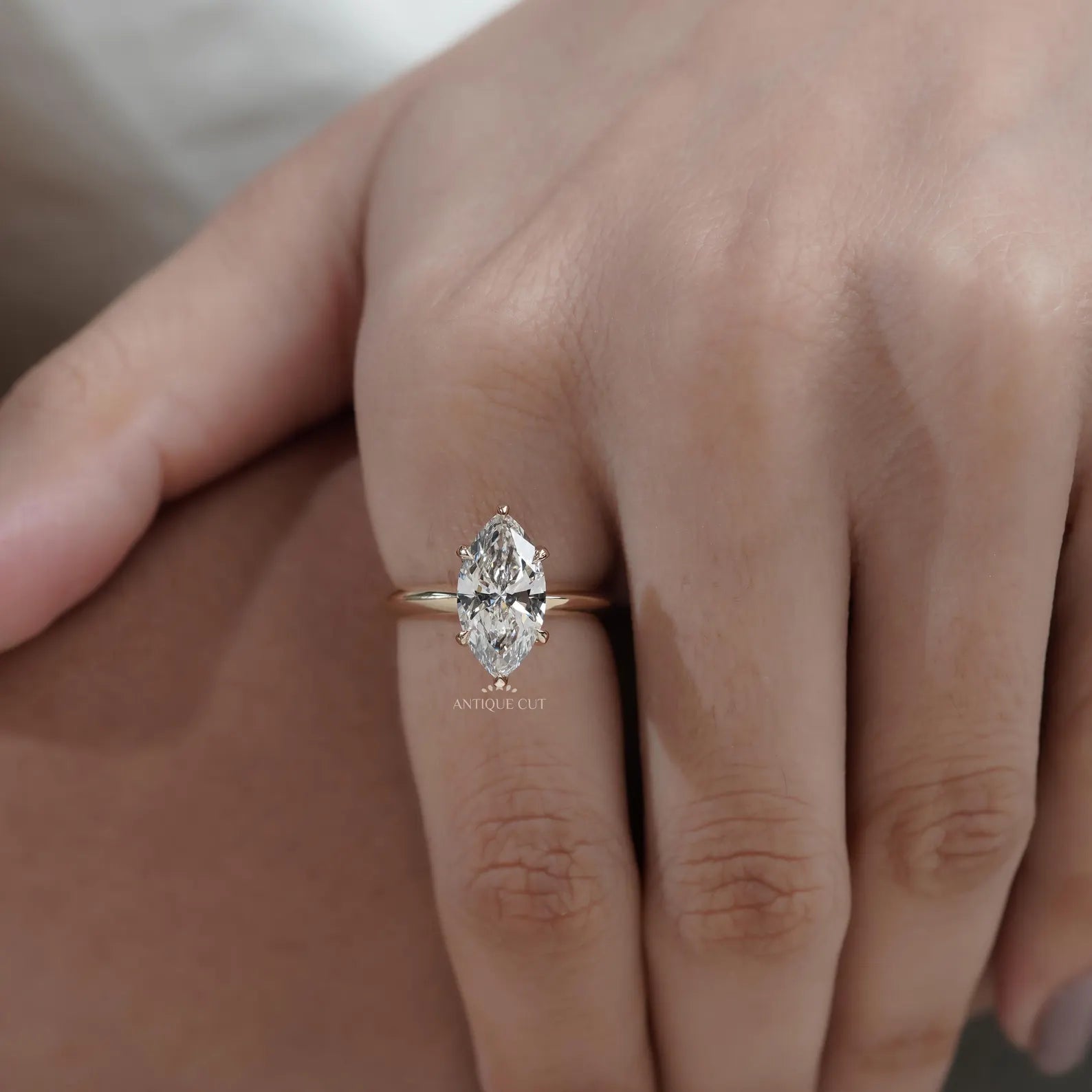 Marquise Cut Diamond Ring | Solitaire Engagement Ring 6 Prong in Yellow Gold | IGI Certified