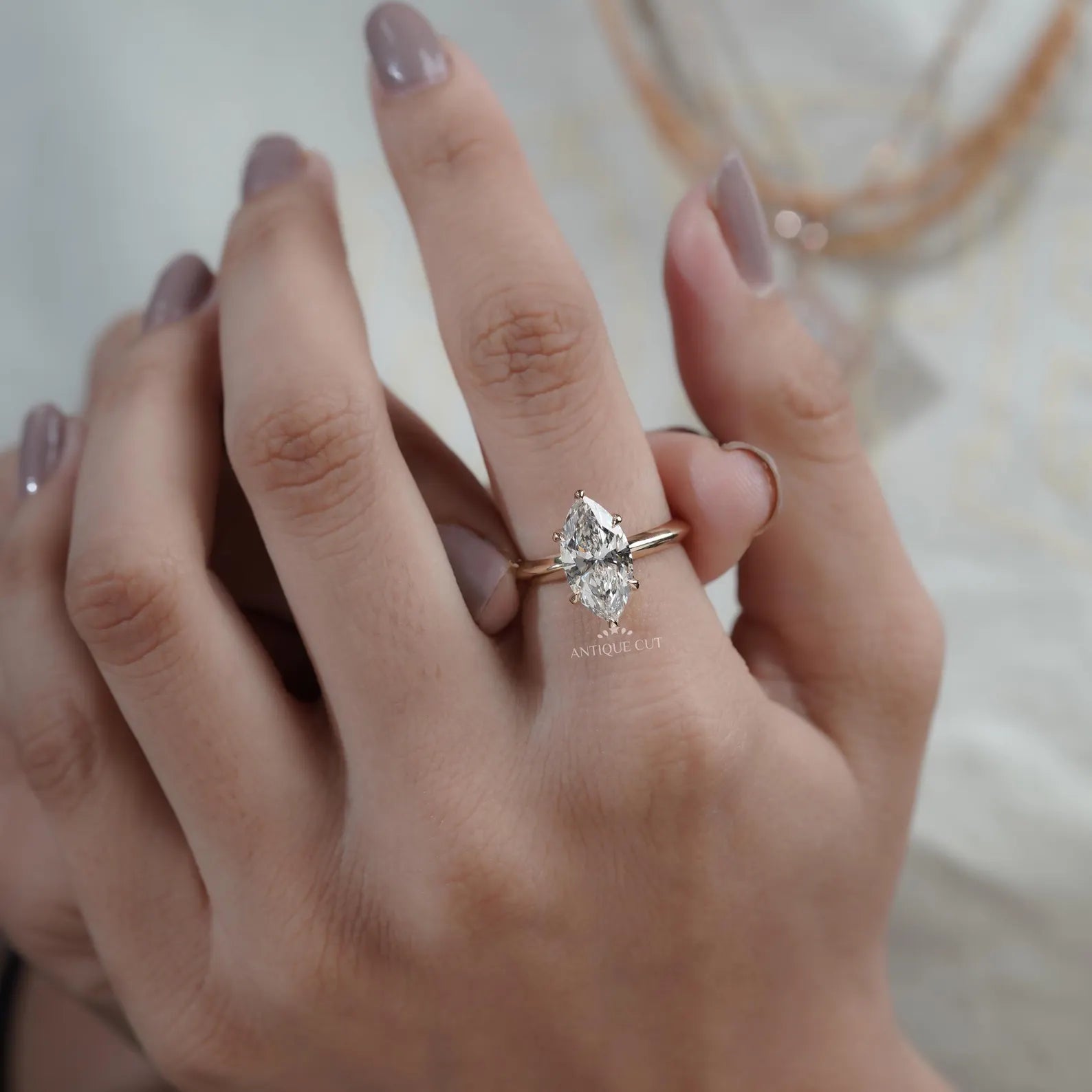 Marquise Cut Diamond Ring | Solitaire Engagement Ring 6 Prong in Yellow Gold | IGI Certified