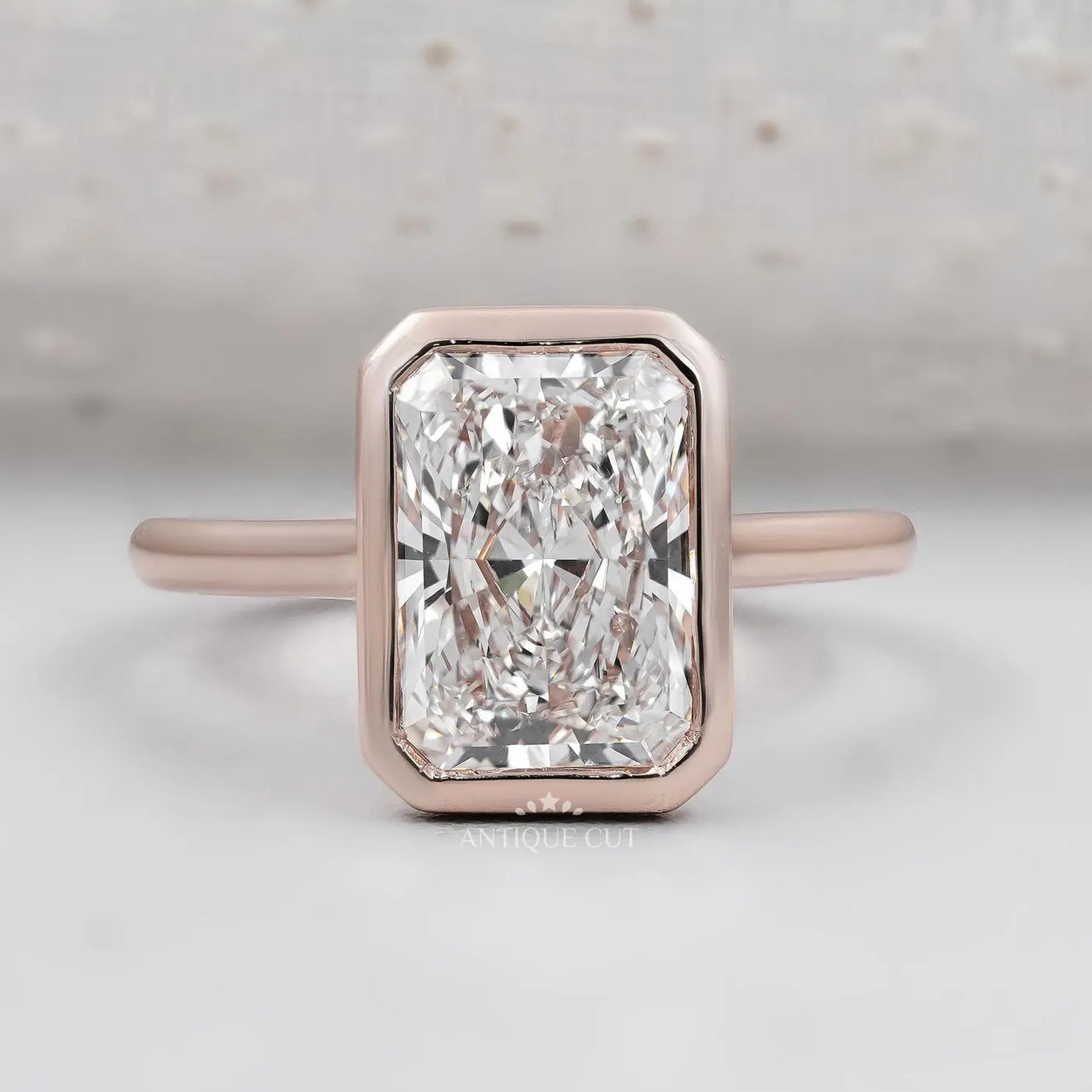 Radiant Cut Engagement Ring with Bezel Set Diamond | Rose Gold Ring | IGI Certified