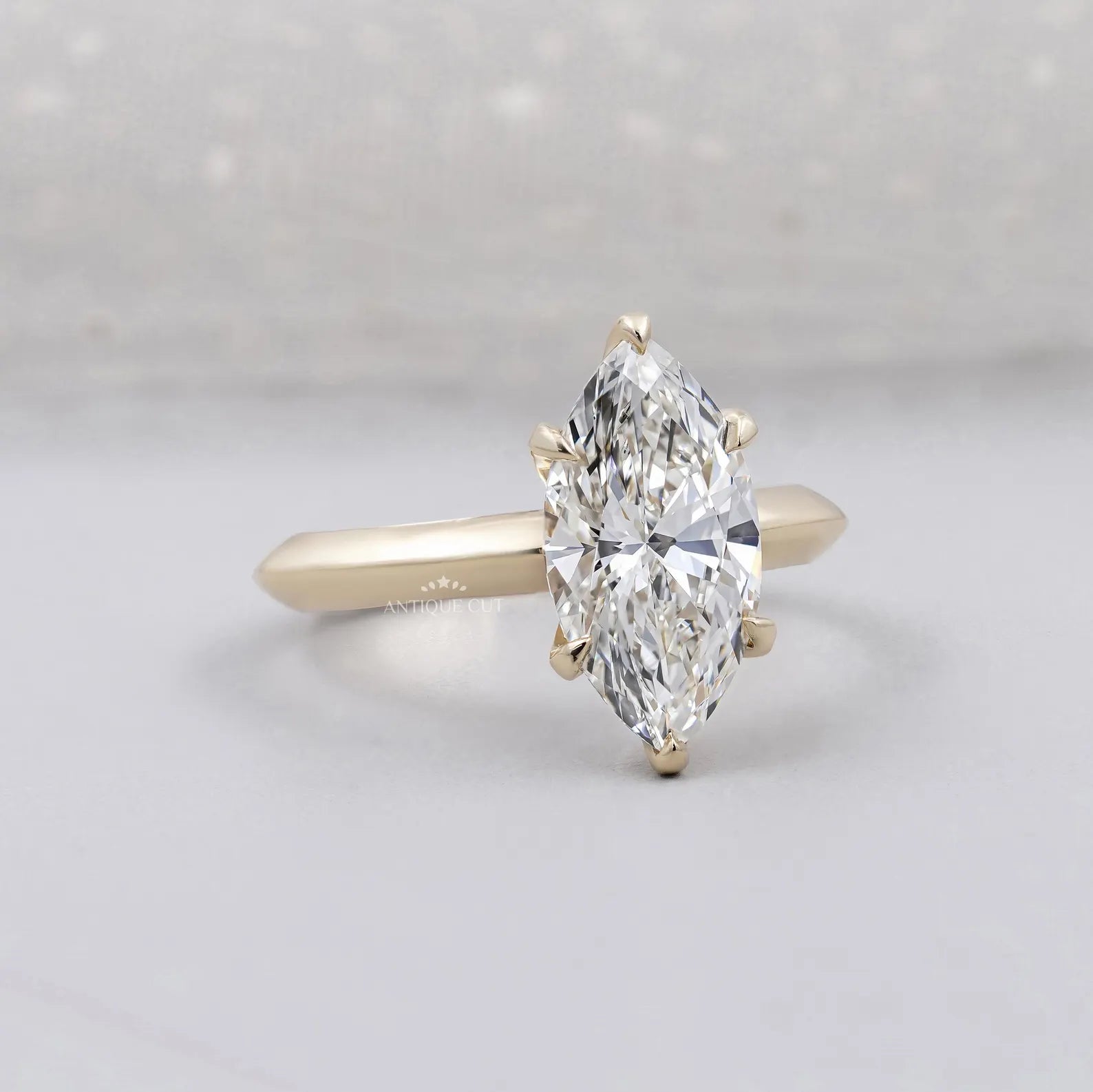 Marquise Cut Diamond Ring | Solitaire Engagement Ring 6 Prong in Yellow Gold | IGI Certified