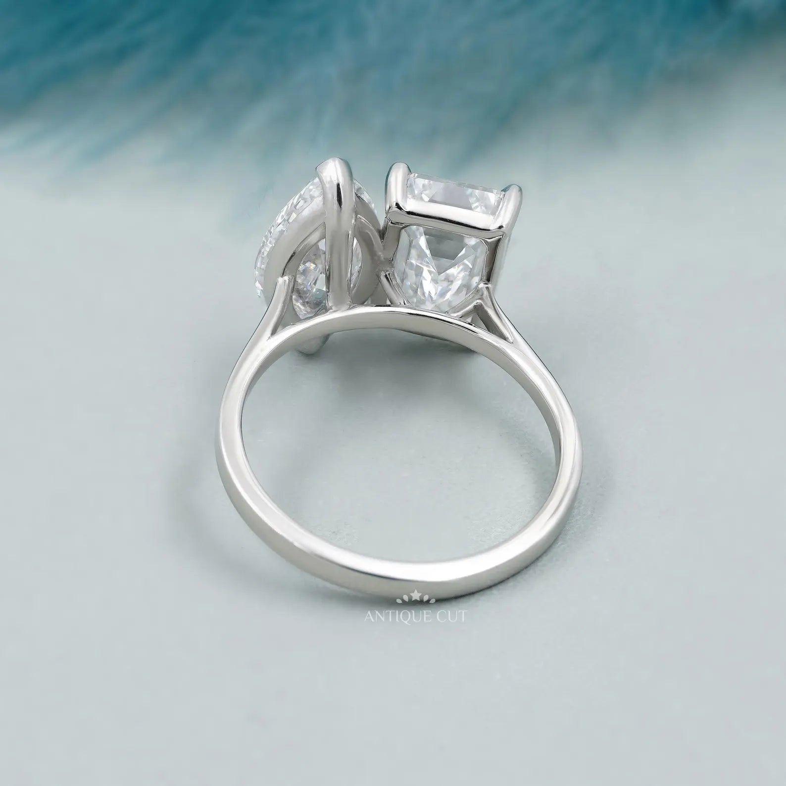 Emerald and Marquise Two stone Engagement Ring