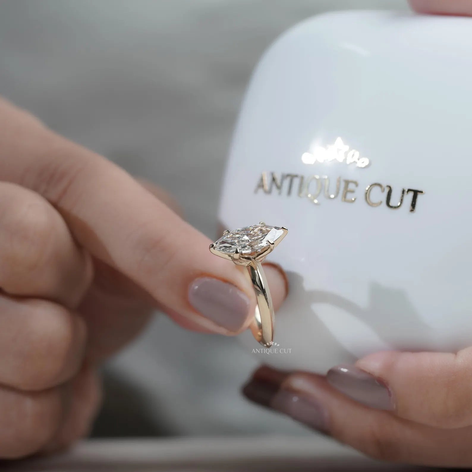 Marquise Cut Diamond Ring | Solitaire Engagement Ring 6 Prong in Yellow Gold | IGI Certified