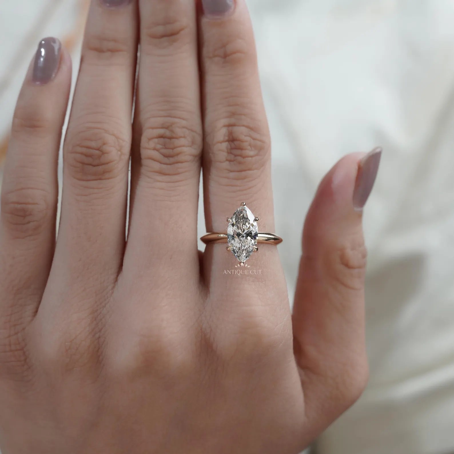 Marquise Cut Diamond Ring | Solitaire Engagement Ring 6 Prong in Yellow Gold | IGI Certified