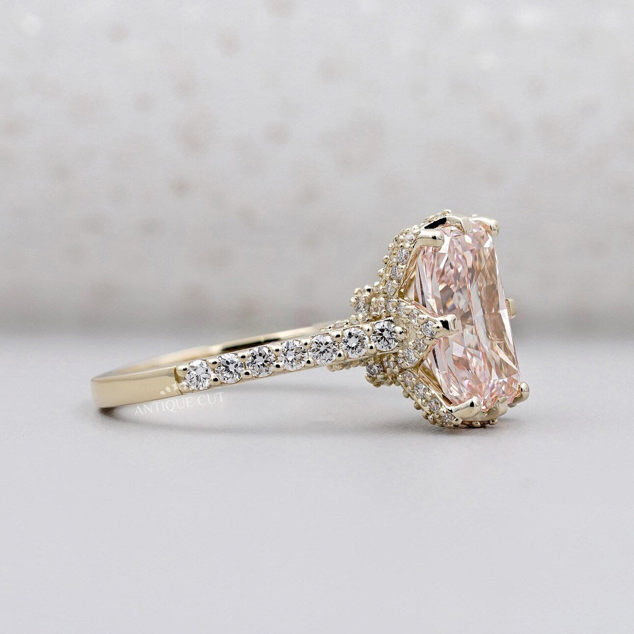 IGI certified radiant pink diamond engagement ring