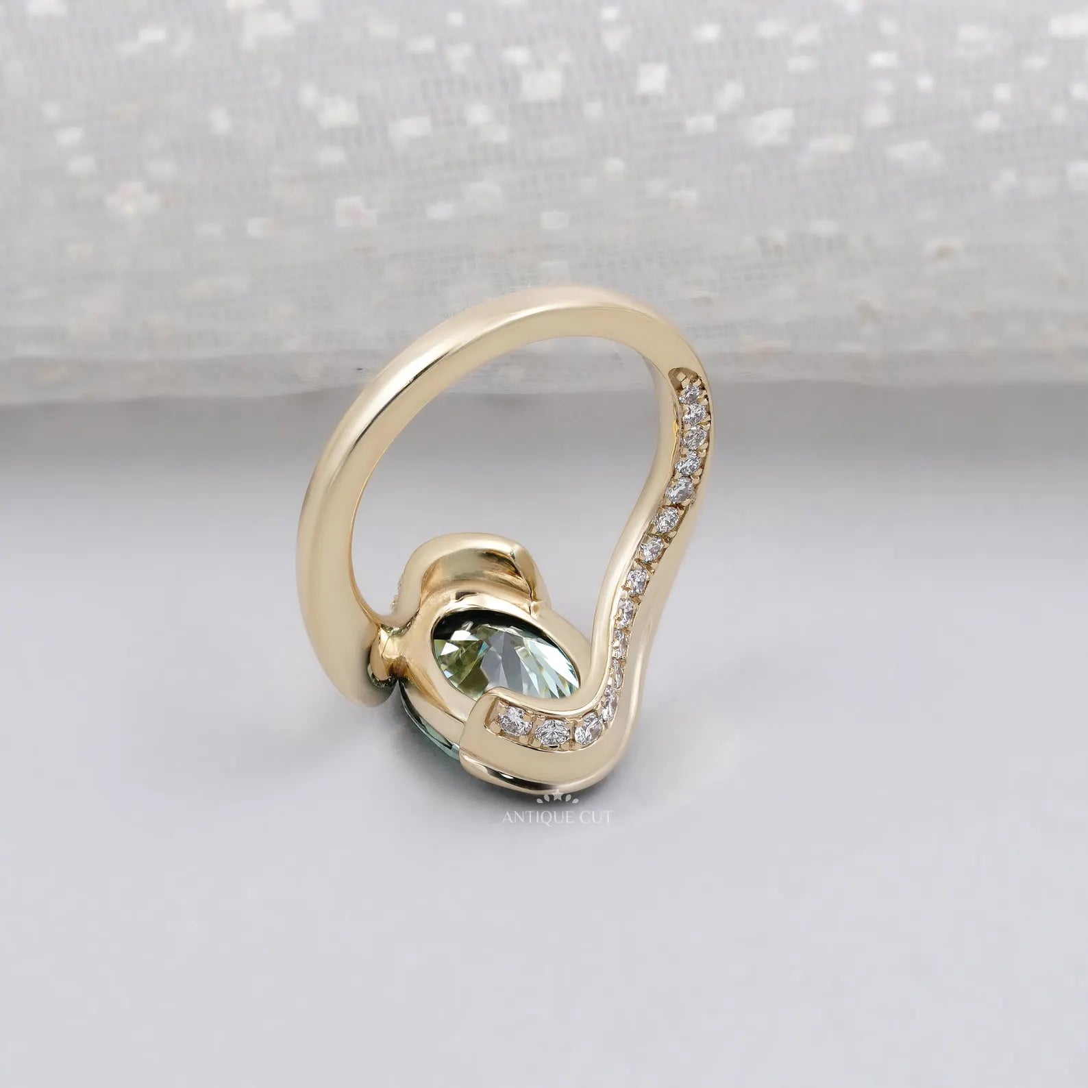 Lab Grown Oval Cut Green Diamond Engagement Ring