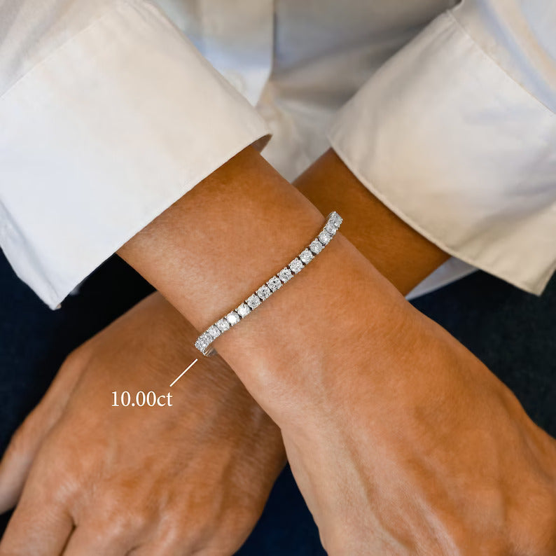 Round Lab Grown Diamond 4 Prong Tennis Bracelets, EF Color, VS Clarity, IGI Certified