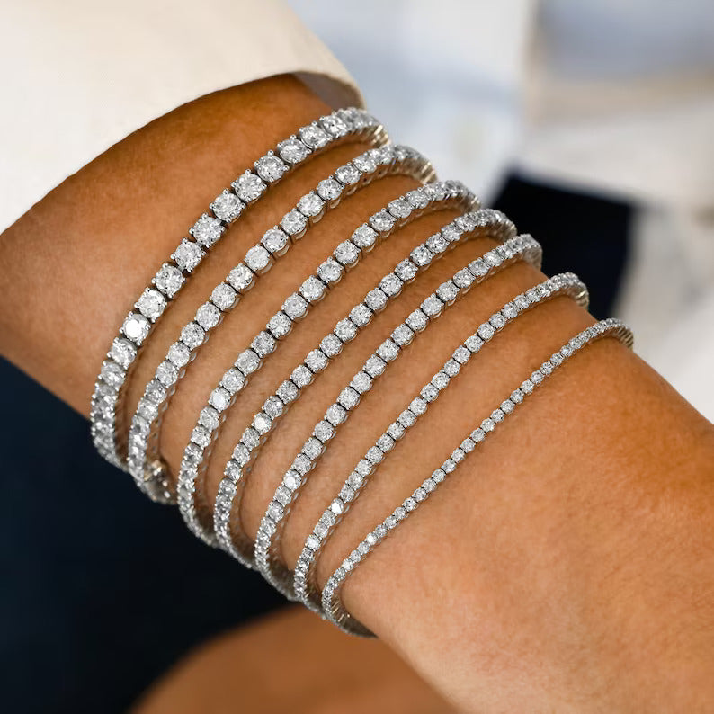 Round Lab Grown Diamond 4 Prong Tennis Bracelets, EF Color, VS Clarity, IGI Certified