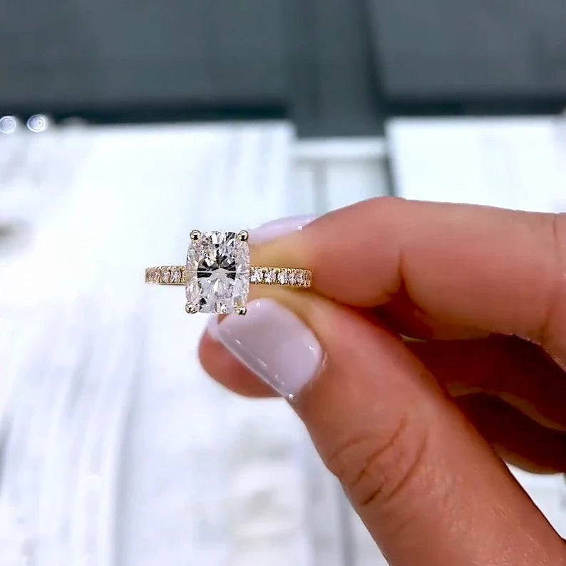 2.42tcw Cushion Lab Diamond Engagement Ring | Hidden Halo | IGI Certified | Custom Yellow Gold