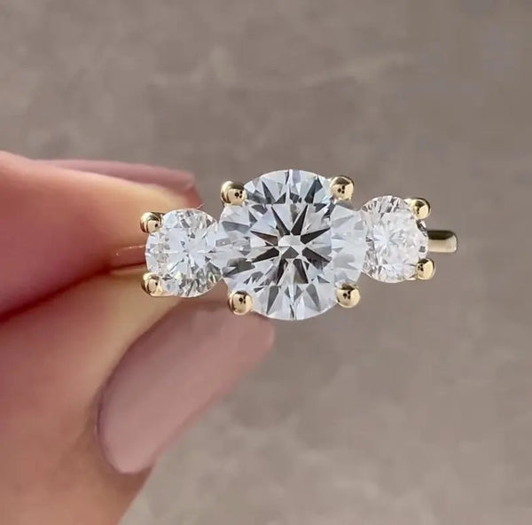 Round Lab Grown Diamond Three Stone Engagement Ring