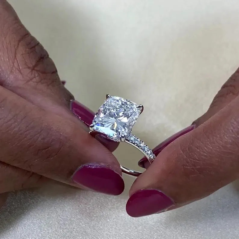 4.50ct Cushion Lab Diamond Engagement Ring | Hidden Halo Pave | IGI Certified | White Gold