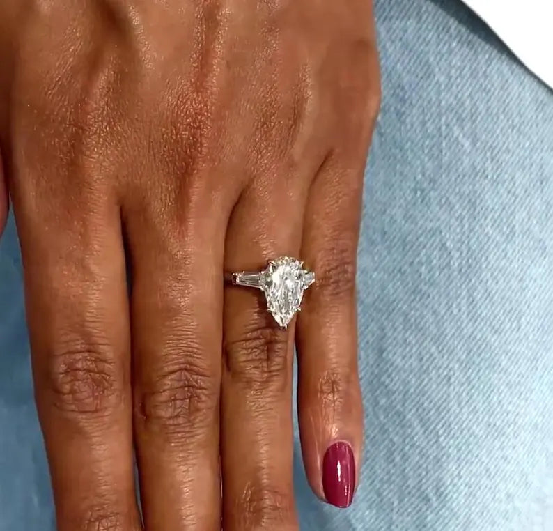 Pear 3.60tcw Lab Grown Diamond Three-Stone Engagement Ring, D-E-F Color, VVS-VS Clarity - IGI Certificate
