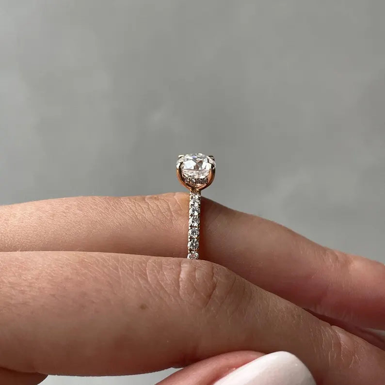 Cushion 2.00tcw Lab Grown Diamond Solitaire Hidden Halo Engagement Ring, D-E-F Color, VVS-VS Clarity