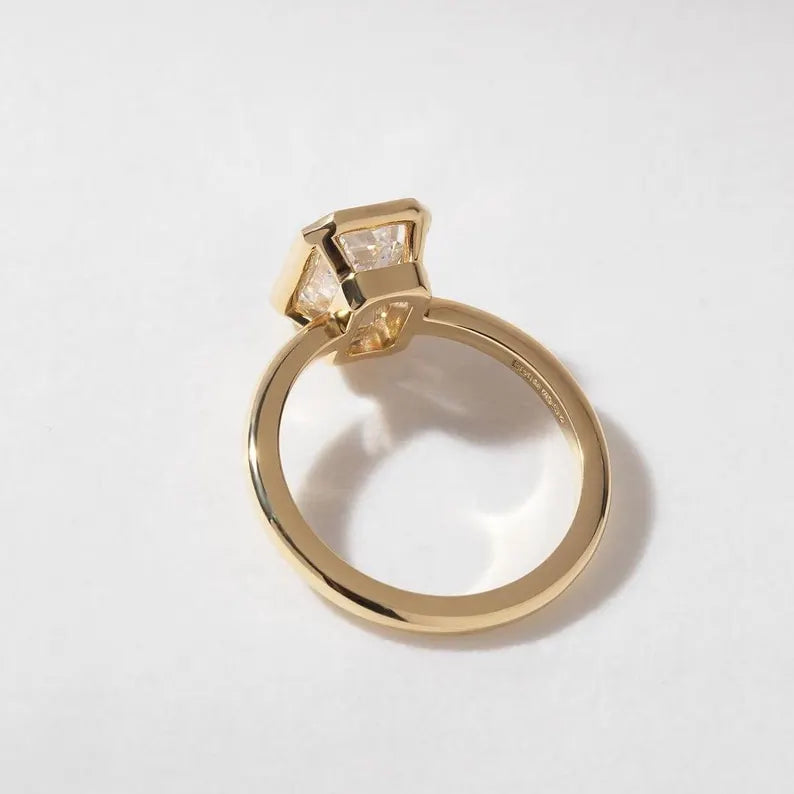 2.00ct Emerald Lab Grown Diamond Bezel Set Engagement Ring | Basket Style | IGI Certified | Yellow Gold