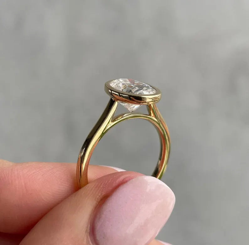 Oval 2.50 Carat Lab Grown Diamond Bezel Set Oval with Cathedral Setting Engagement Ring, D-E-F Color, VVS-VS Clarity