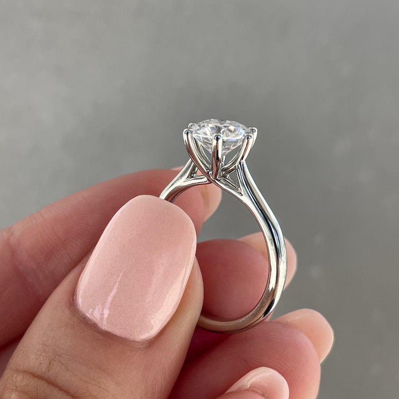 Round 2.00ct Lab Grown Diamond Cathedral Solitaire Engagement ring, DEF Color, VVS - VS Clarity