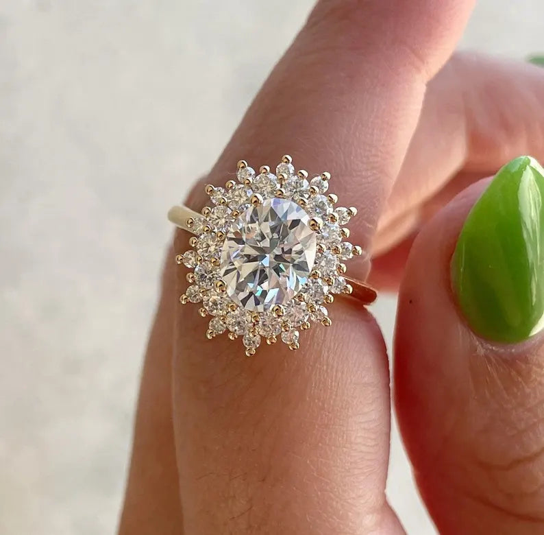 Oval 3.10tcw Lab Grown Diamond Halo Engagement Ring | IGI Certified | AntiqueCut