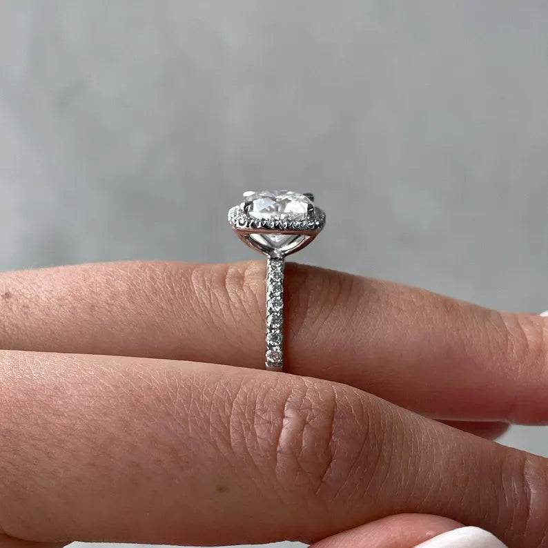 Cushion 4.00tcw Lab Grown Diamond Halo-set Diamond Engagement Ring, D-E-F Color, VVS-VS Clarity