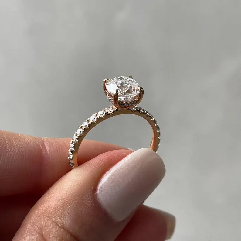 Cushion 2.00tcw Lab Grown Diamond Solitaire Hidden Halo Engagement Ring, D-E-F Color, VVS-VS Clarity