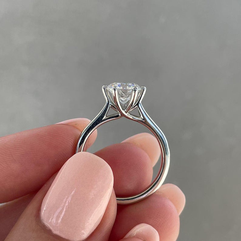 Round 2.00ct Lab Grown Diamond Cathedral Solitaire Engagement ring, DEF Color, VVS - VS Clarity