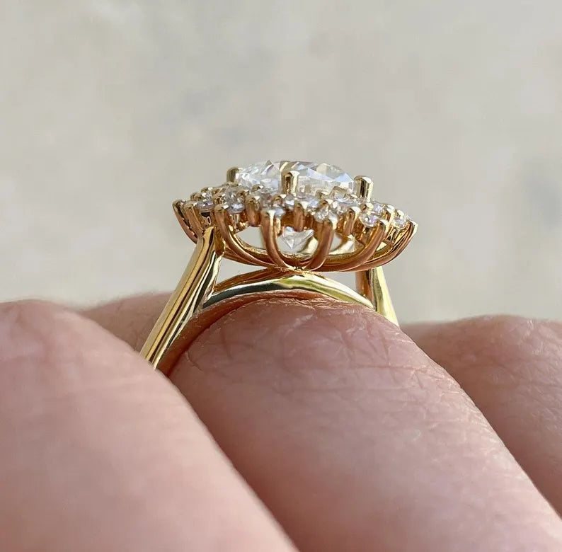 Oval 3.10tcw Lab Grown Diamond Halo Engagement Ring | IGI Certified | AntiqueCut