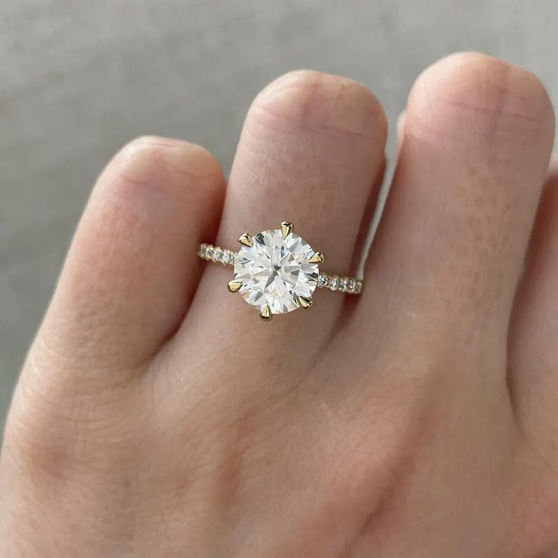 Round 2.50tcw Lab Grown Diamond Pave Engagement Ring | IGI Certified | Yellow Gold