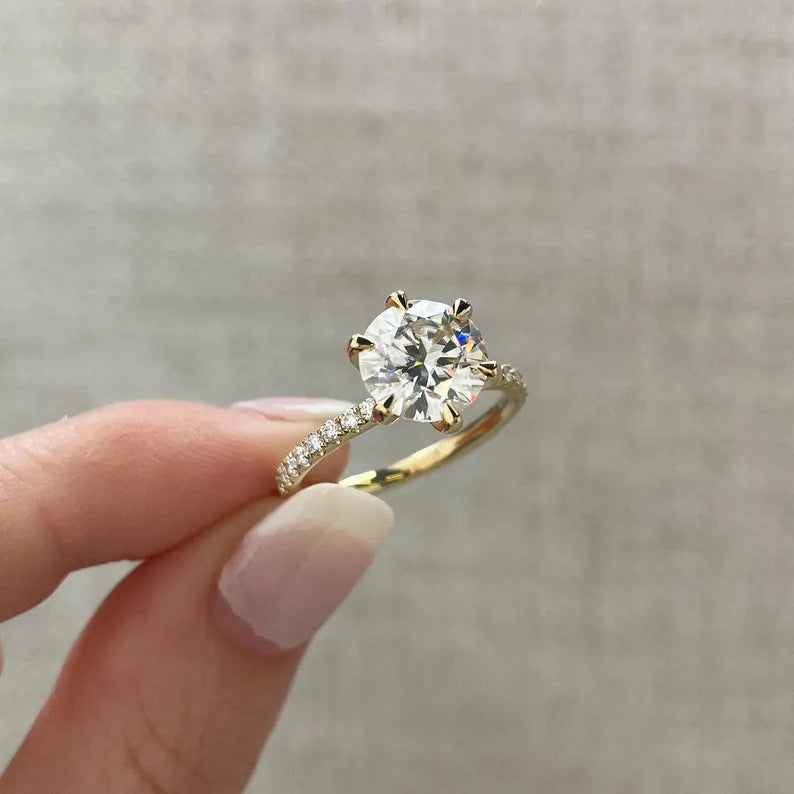 Round 2.50tcw Lab Grown Diamond Pave Engagement Ring | IGI Certified | Yellow Gold