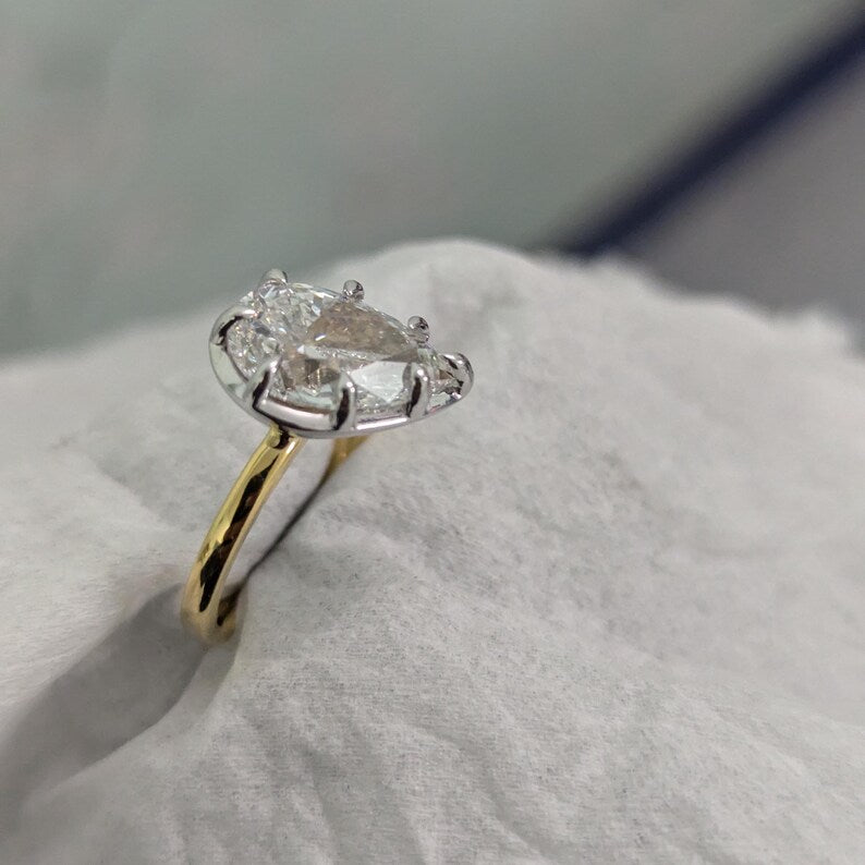 Pear 3.00ct Lab Grown Diamond Two Tone Engagement Ring, D-E-F Color, VVS-VS Clarity - IGI Certified