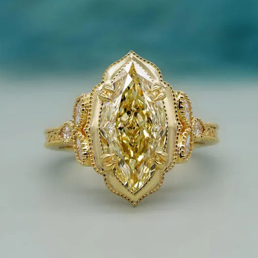 Yellow marquise diamond ring vintage cathedral yellow gold