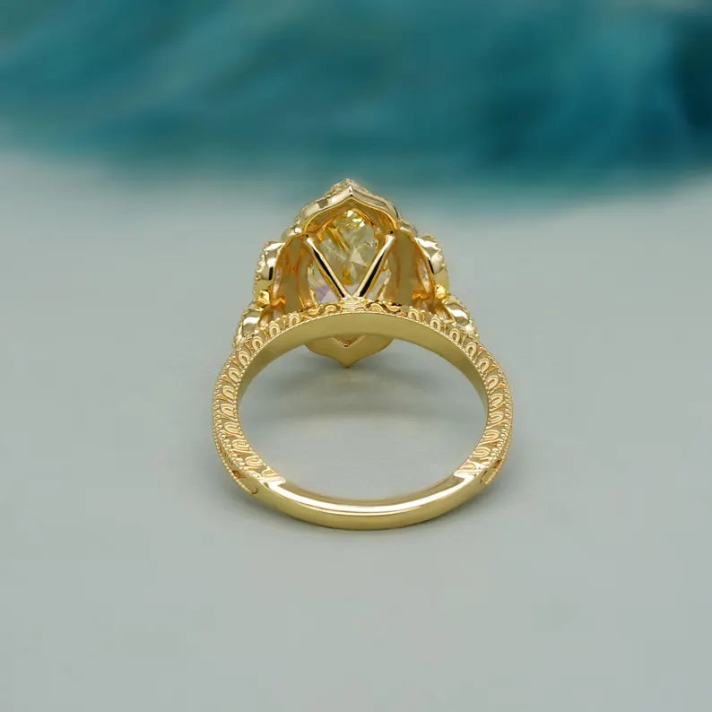 Marquise 3.60tcw Fancy Yellow Lab Diamond Engagement Ring | Vintage Cathedral | IGI Certified