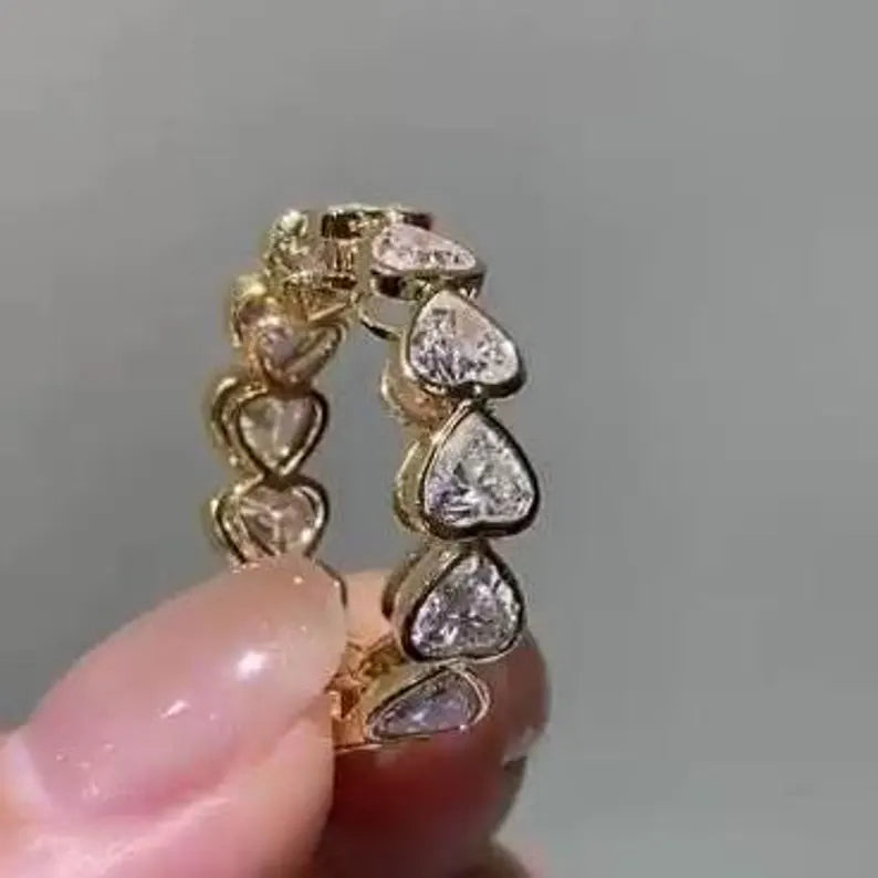 4.20tcw Heart Lab Grown Diamond Ring | Bezel Set Eternity Band | D-E-F Color VVS-VS Clarity | IGI Certified | Custom Gold Engagement Ring