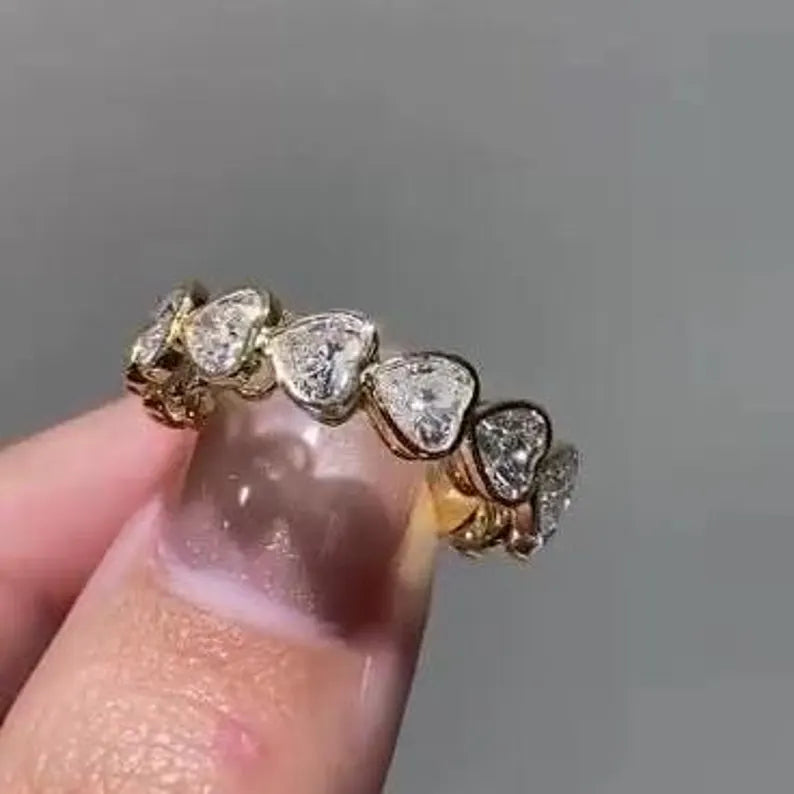 4.20tcw Heart Lab Grown Diamond Ring | Bezel Set Eternity Band | D-E-F Color VVS-VS Clarity | IGI Certified | Custom Gold Engagement Ring