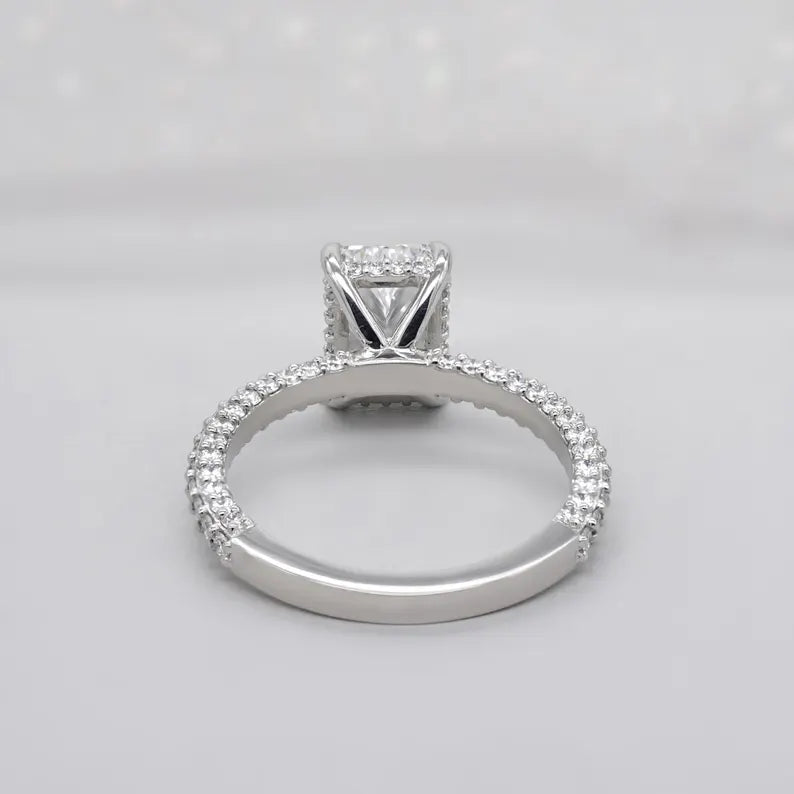 Radiant Lab Grown Diamond Engagement Ring With Hidden Halo Pave Setting | IGI Certified
