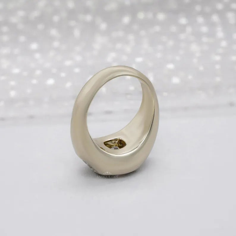 Yellow gold signet style Old Mine Cushion Cut Diamond ring