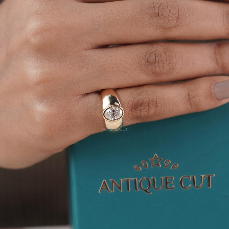 1.00ct Oval Cut Diamond Ring | Bezel Set Solitaire in Yellow Gold | Modern Engagement Ring or Statement Ring
