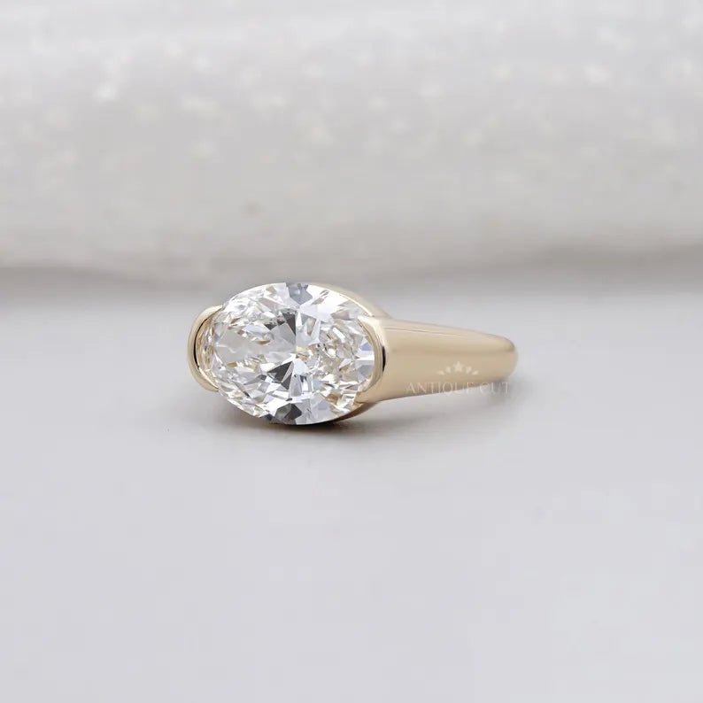 5.00ct Oval Diamond Engagement Ring | 14K Yellow Gold Bezel Set | Oval Cut Diamond Ring | Modern Solitaire Engagement Ring