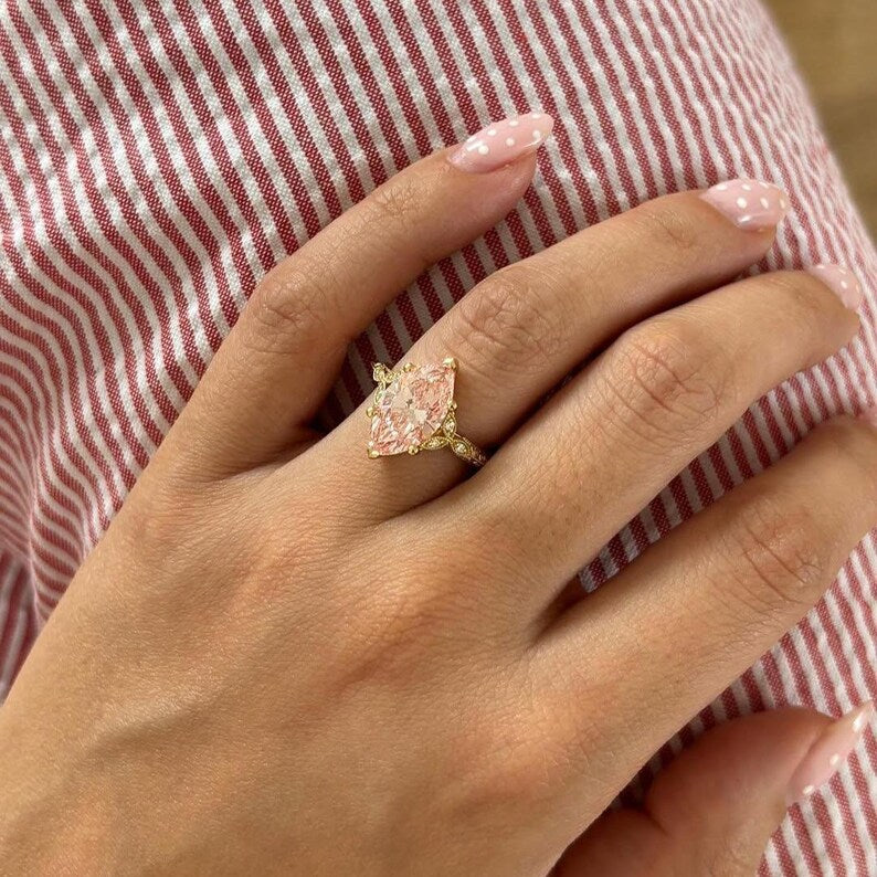 Fancy Pink Marquise 3.10tcw Lab Grown Diamond Vintage Engagement Ring | IGI Certified