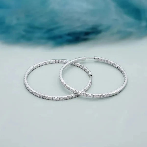 2.50tcw Diamond Hoop Earrings | Large 14K Gold Inside Outside Hoops | Sparkling Round Diamond Hoops | Gift for Her