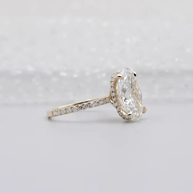 Oval Diamond Engagement Ring With Pave Band | Hidden Halo Setting | Lab Grown Diamond Ring | IGI Certified.