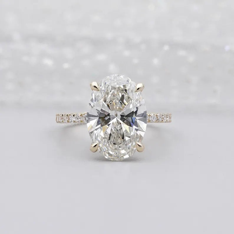Oval Diamond Engagement Ring With Pave Band | Hidden Halo Setting | Lab Grown Diamond Ring | IGI Certified.
