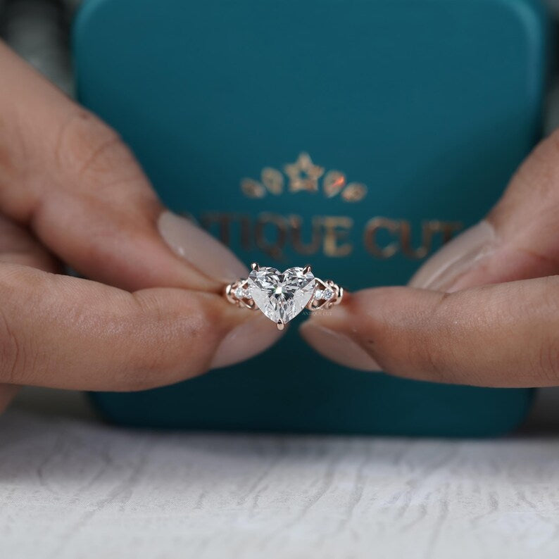 Heart Cut Engagement Ring | 3.10tcw Heart Shape Diamond | Rose Gold Romantic Engagement Ring | Vintage Inspired Solitaire Ring