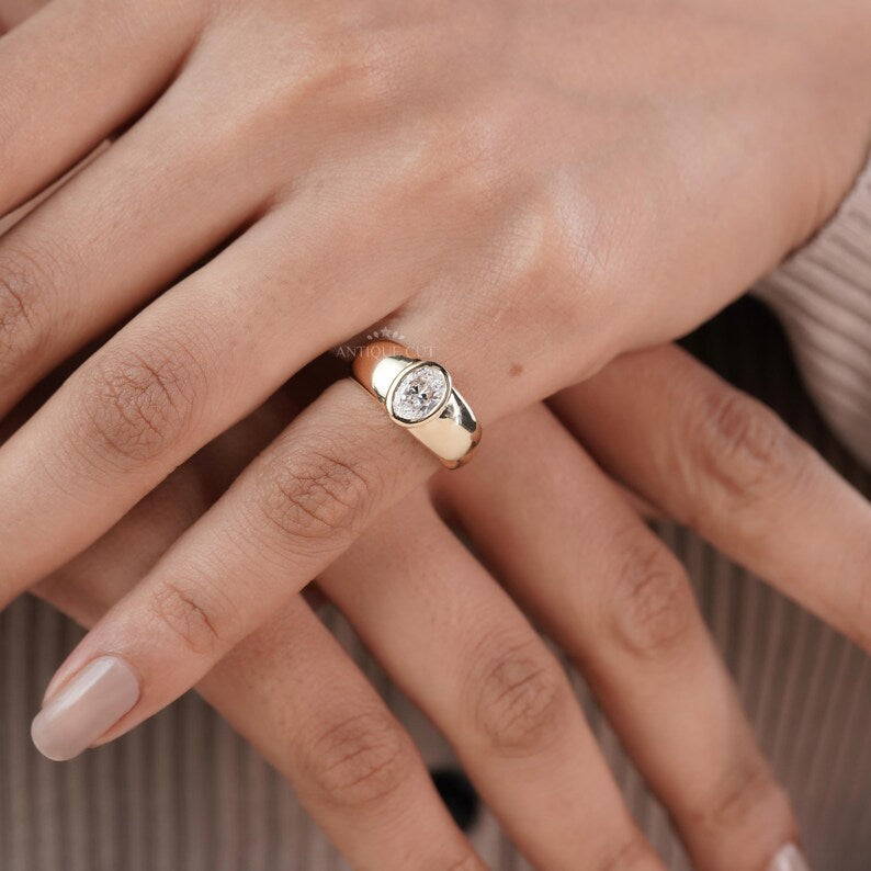 1.00ct Oval Cut Diamond Ring | Bezel Set Solitaire in Yellow Gold | Modern Engagement Ring or Statement Ring