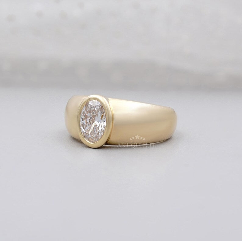 1.00ct Oval Cut Diamond Ring | Bezel Set Solitaire in Yellow Gold | Modern Engagement Ring or Statement Ring