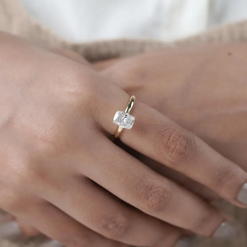 2.00ct Cushion Cut Diamond Engagement Ring | Solitaire 14K Yellow Gold Classic Engagement Ring | Timeless Bridal Jewelry