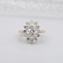 Oval Cluster Halo Engagement Ring | 2.50ct Center + 1.00ct Side Diamonds | Floral Oval Diamond Ring | Gold Engagement Ring