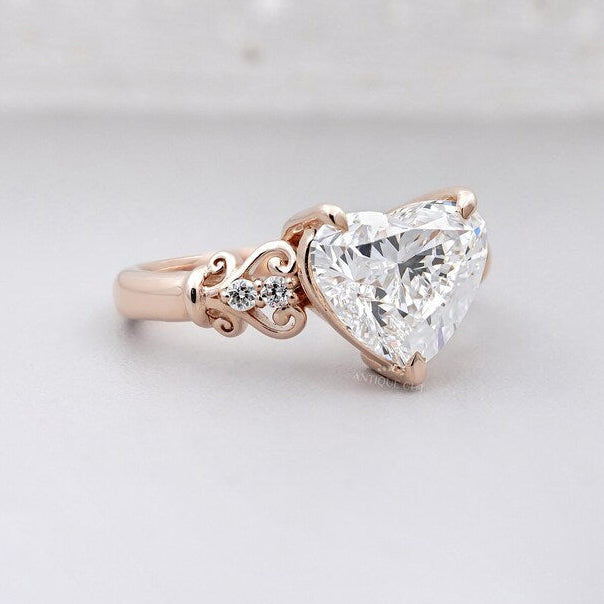 Rose gold heart shaped lab grown diamond ring