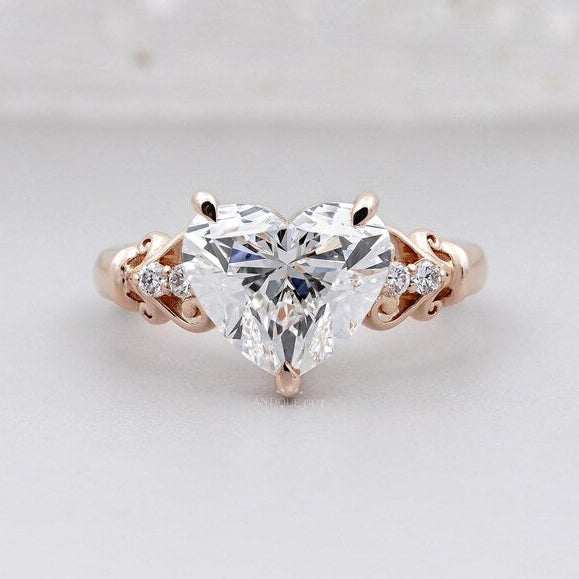 Heart shaped diamond engagement ring in rose gold