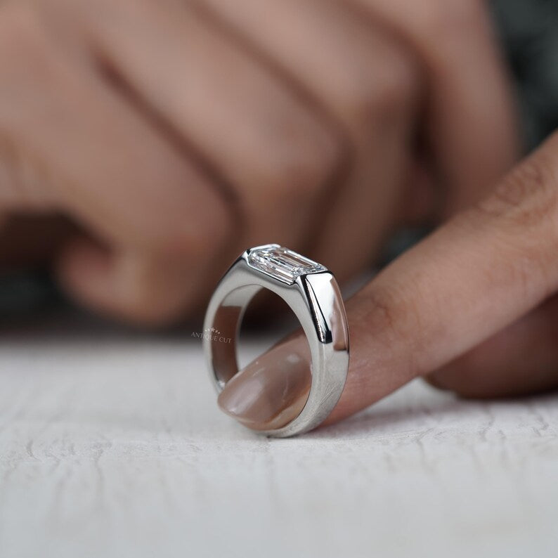 2.00ct Emerald Cut Diamond Ring | East West Solitaire | 14K White Gold | Modern Engagement Ring | Minimalist Statement Ring