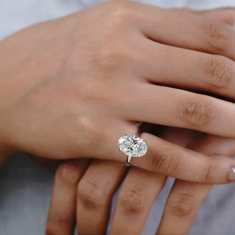5.00ct Oval Solitaire Engagement Ring • White Gold Oval Cut Ring • Classic 5ct Oval Bridal Ring • Timeless Simple Engagement Ring