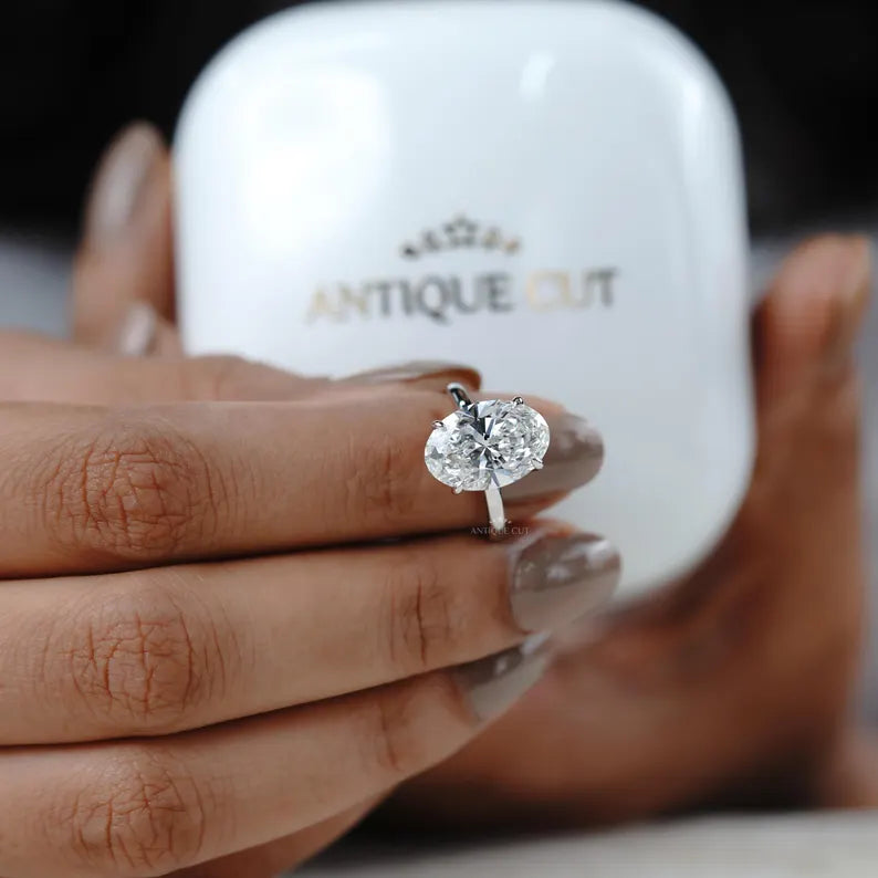 5.00ct Oval Solitaire Engagement Ring • White Gold Oval Cut Ring • Classic 5ct Oval Bridal Ring • Timeless Simple Engagement Ring